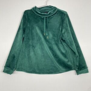 Talbots Pullover Womens XL Green Velour Long Sleeve Cowl Neck Top Knit Sweatshir